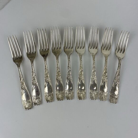 Gorham Royal Flowering Crown 1887 Silver Plate 12 Dinner 9 Salad Forks 1 Spoon - Picture 6 of 16